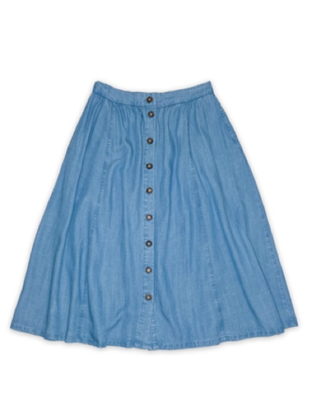 Marine Layer Mila Chambray Midi Skirt Light Wash Button Front | Size Medium